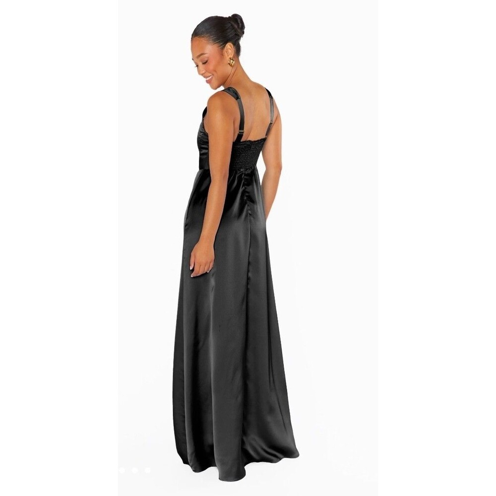 Show Me Your MuMu Nina Maxi Dress Sz Small Black Satin Elegant Wedding Formal - Picture 2 of 16